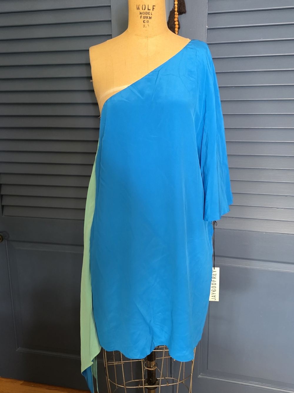 JAYGODFREY Turquoise One-Shoulder Dress with Mint Panel
